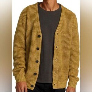 NWT RVCA Vacancy Cardigan mens chunky mustard knit wool blend sold out XXL